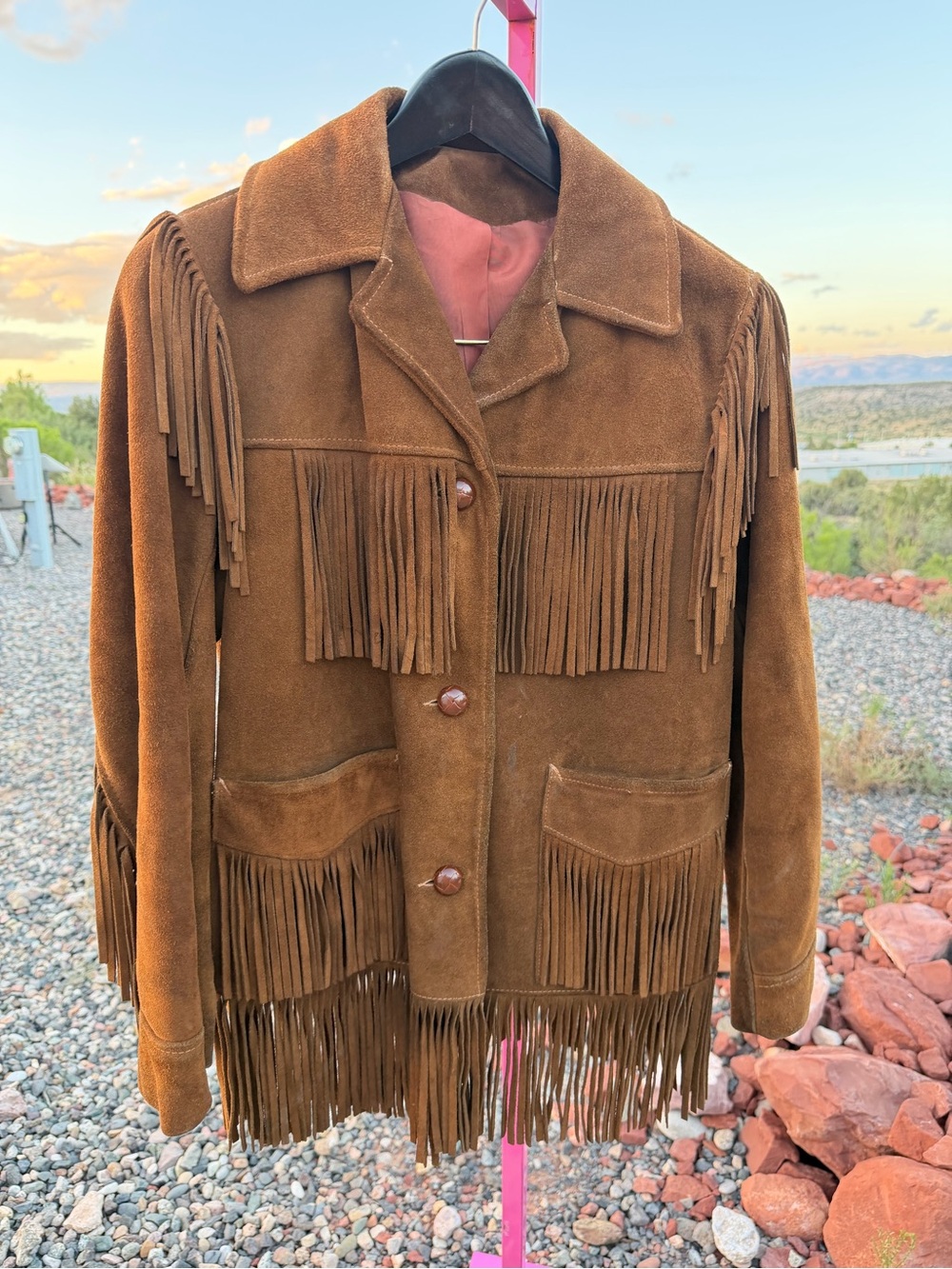 Vintage 70s 80s Mitchell Suede Fringe Western Boho Leather Jacket Medium retro